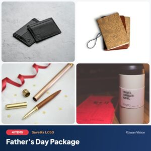 Father’s Day Package: Leather Wallet with Name, Executive Diary 2027 (A5), Metal Pen Set with Box, Steel Travel Tumbler 500ml