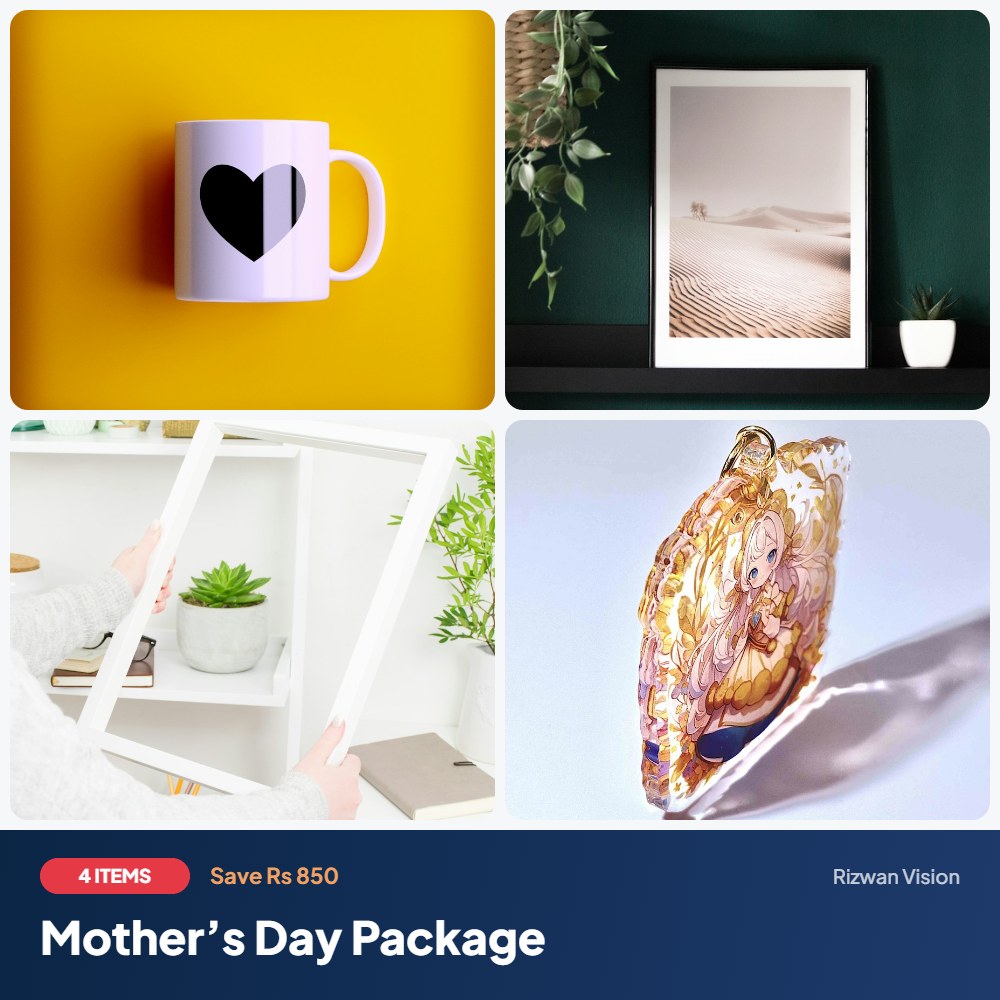Mother’s Day Package: Magic Colour-Changing Mug, Photo Tile 8x8", Acrylic Photo Frame, Photo Keychain