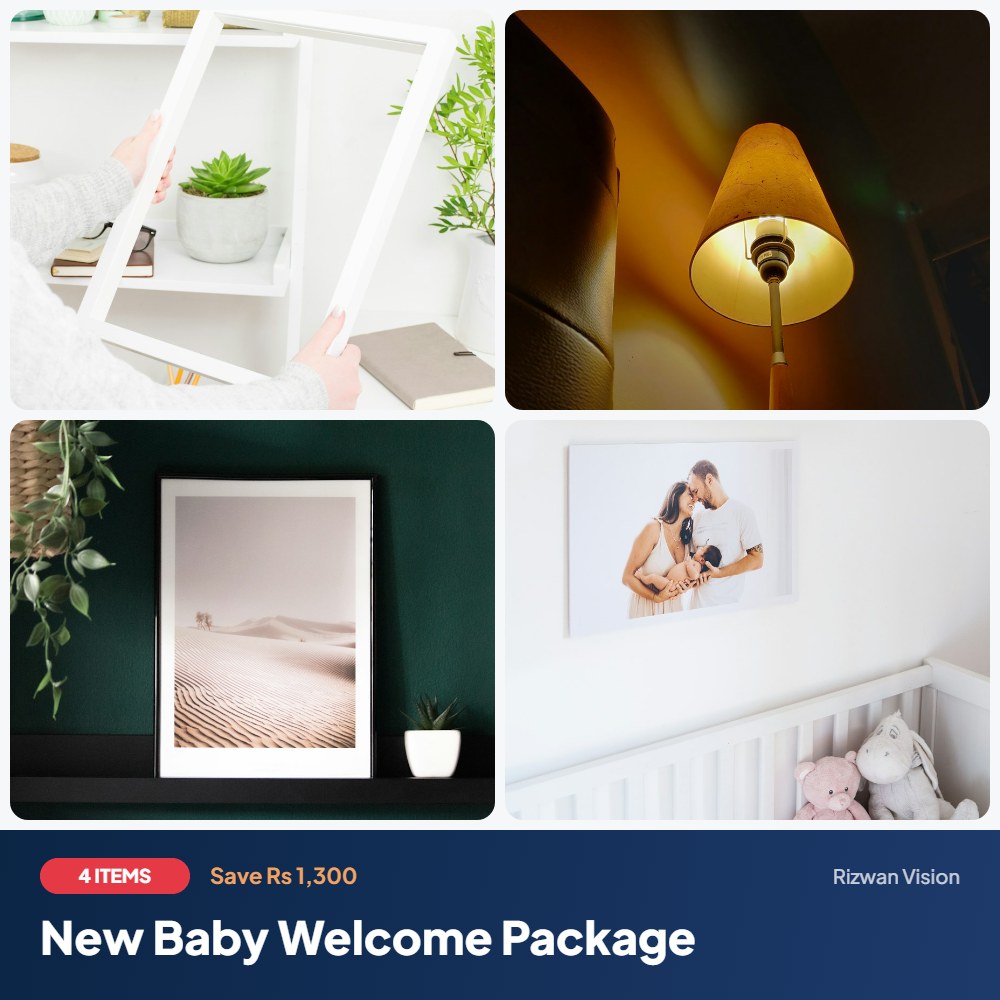 New Baby Welcome Package: Acrylic Photo Frame, LED Acrylic Night Lamp, Photo Tile 8x8", Wooden Photo Block