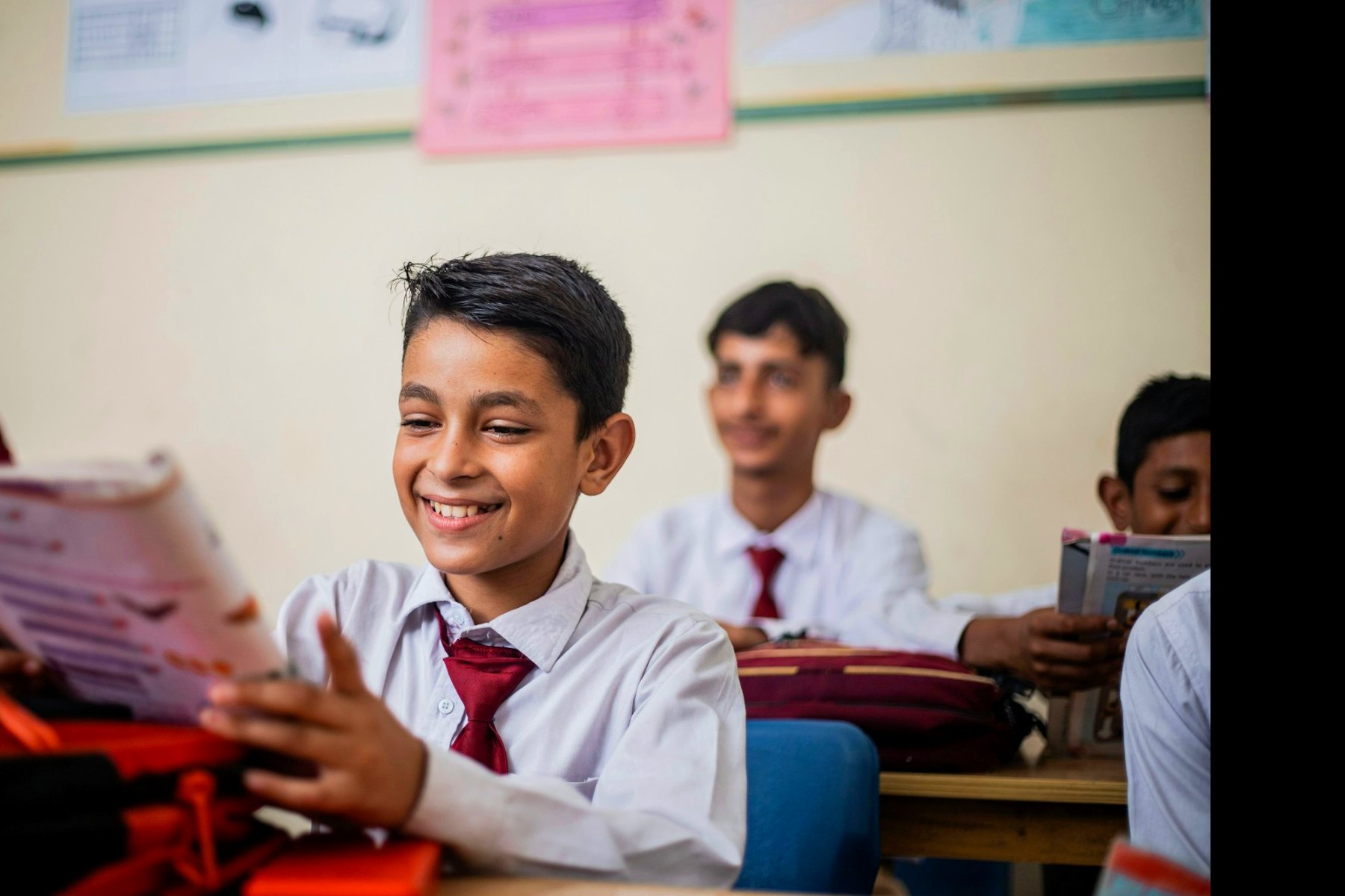 Students at their desks in a Pakistani classroom