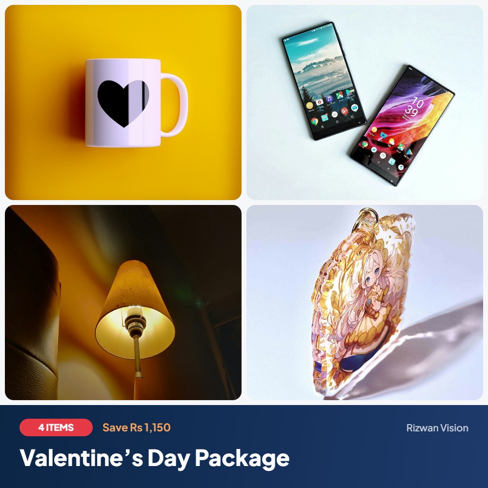 Valentine’s Day Package: Magic Colour-Changing Mug, Couple Cover Set (2), LED Acrylic Night Lamp, Photo Keychain